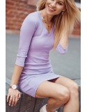 Fitted dress made of ribbed fabric, purple FG538 - Online store - Boutique